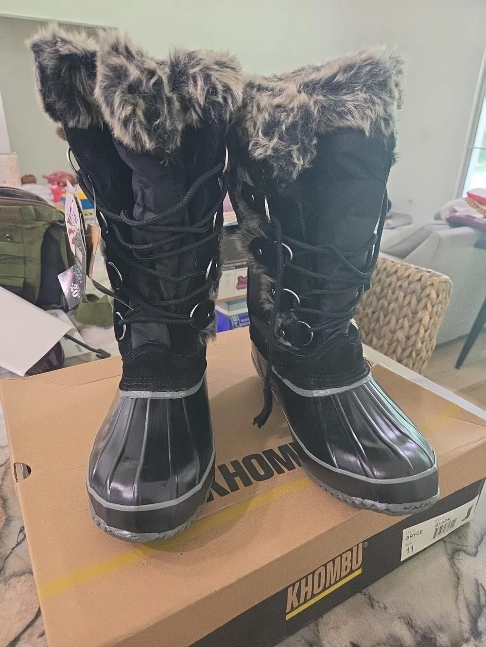 Khombu Black Faux Fur-Trim Winter Boots